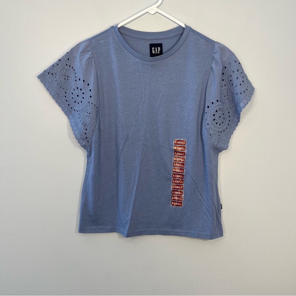 NEW Gap Shirt Womens Extra Small Blue Eyelet Sleep Top Cotton Modal Soft Casual